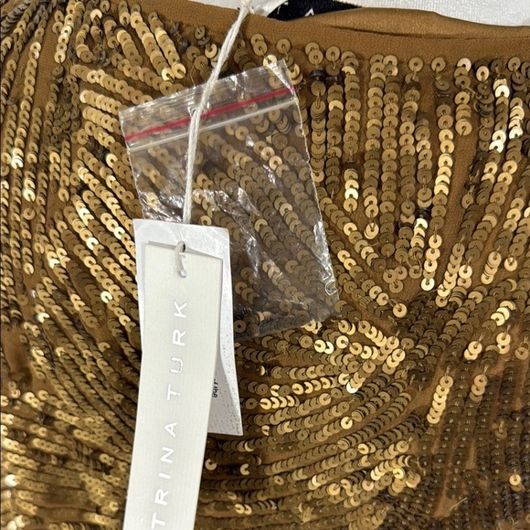 Trina Turk Gold Sequin Sheath Dress Dolman Sleeves Sz 6 NWT - Picture 8 of 10